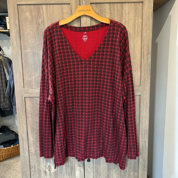 J Jill 3X Top Luxe Supima Everyday Tunic V-Neck Red Black Plaid - Picture 1 of 9